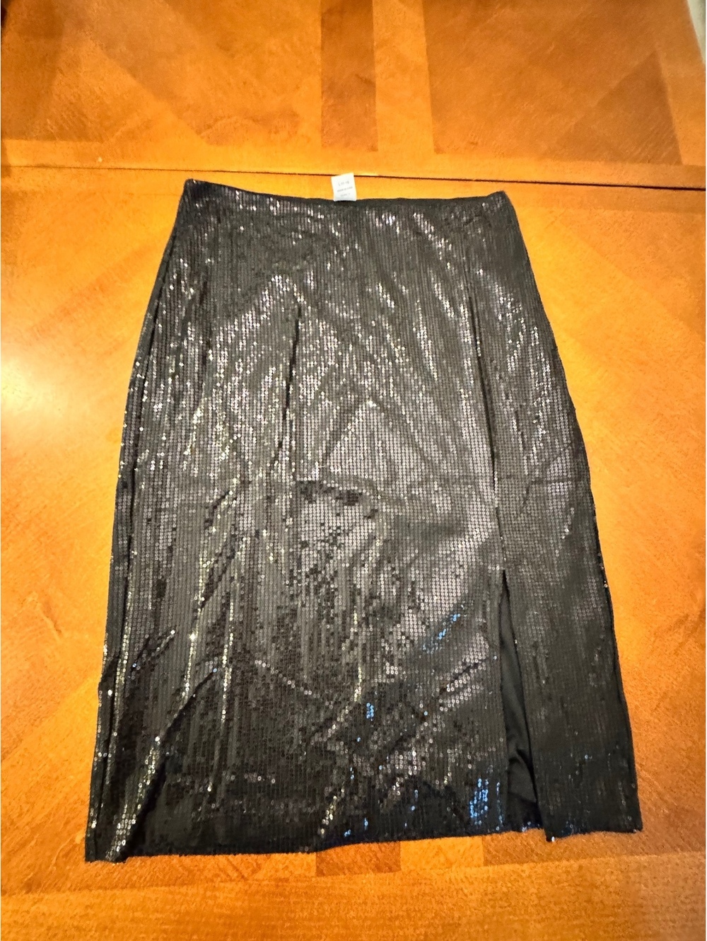 Time and Tru Black Sequin Midi Skirt with Side Slit Size L 2718